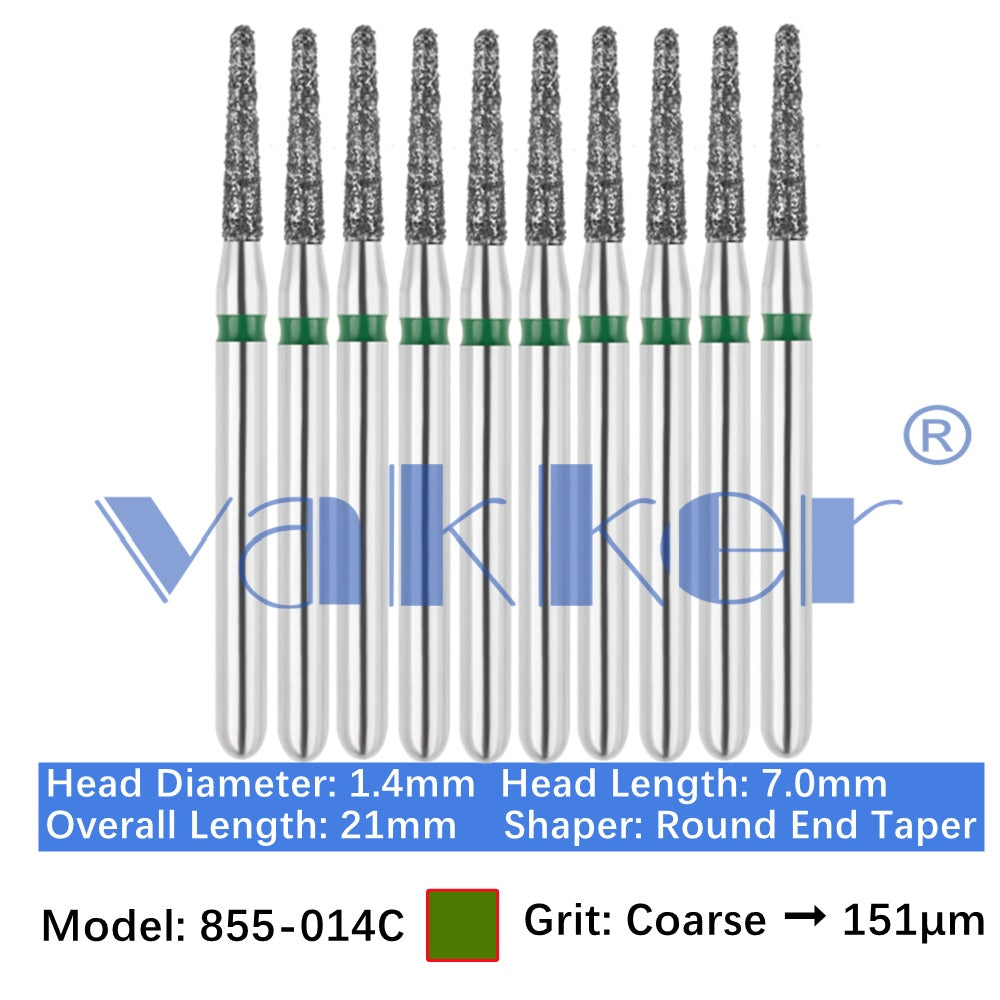 Vakker® Diamond Burs Round/Long Round End Taper Diamond Burs 10/pk