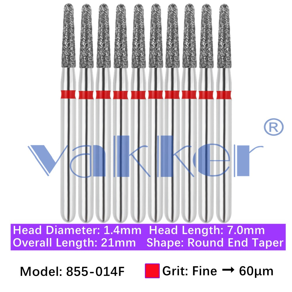 Vakker® Diamond Burs Round/Long Round End Taper Diamond Burs 10/pk