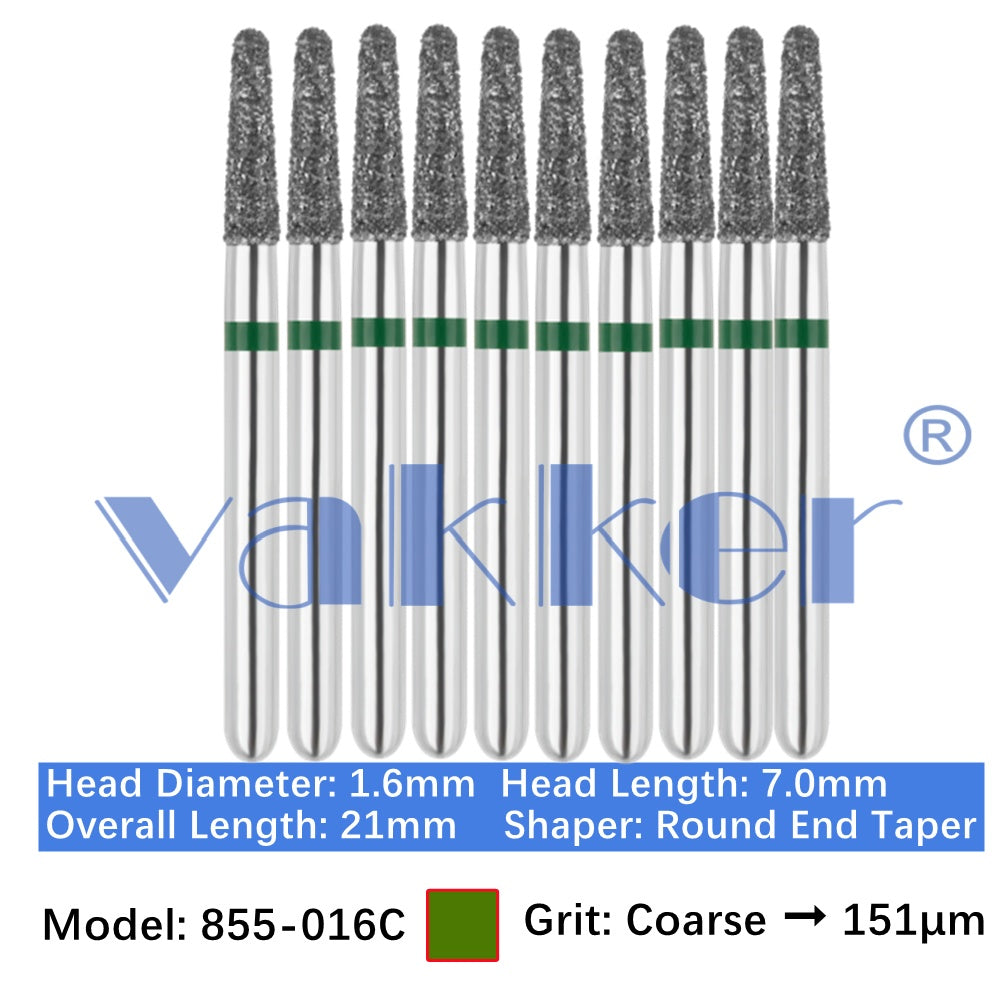 Vakker® Diamond Burs Round/Long Round End Taper Diamond Burs 10/pk