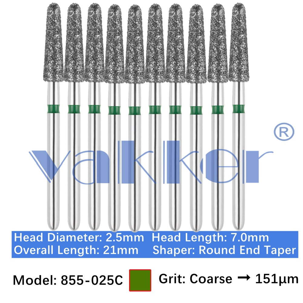 Vakker® Diamond Burs Round/Long Round End Taper Diamond Burs 10/pk