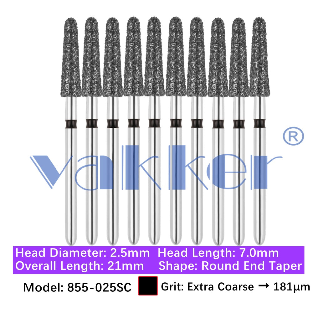 Vakker® Diamond Burs Round/Long Round End Taper Diamond Burs 10/pk