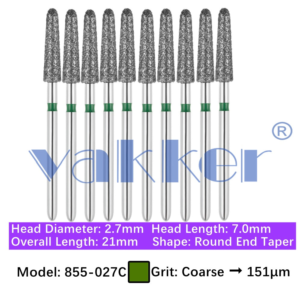 Vakker® Diamond Burs Round/Long Round End Taper Diamond Burs 10/pk