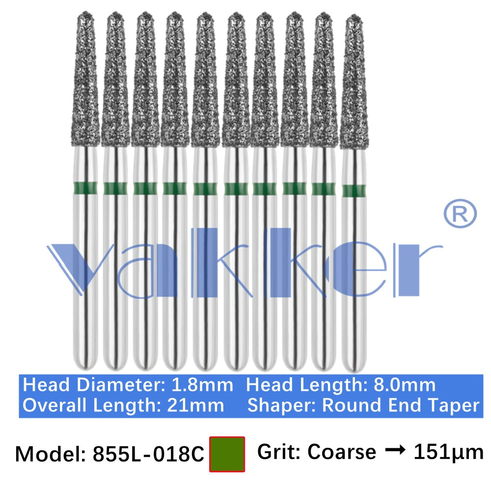 Vakker® Diamond Burs Round/Long Round End Taper Diamond Burs 10/pk