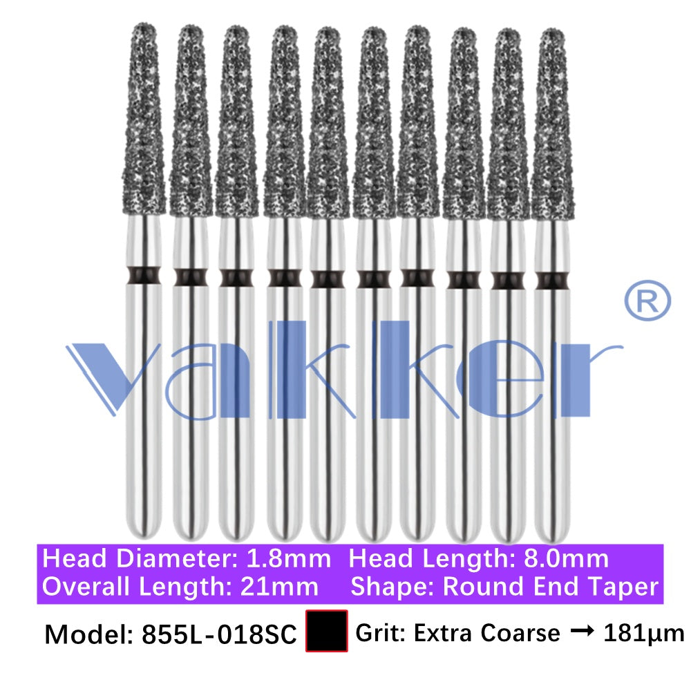 Vakker® Diamond Burs Round/Long Round End Taper Diamond Burs 10/pk