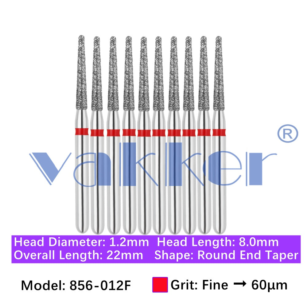 Vakker® Diamond Burs Round/Long Round End Taper Diamond Burs 10/pk