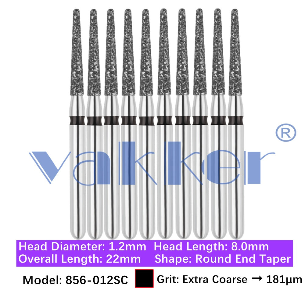 Vakker® Diamond Burs Round/Long Round End Taper Diamond Burs 10/pk