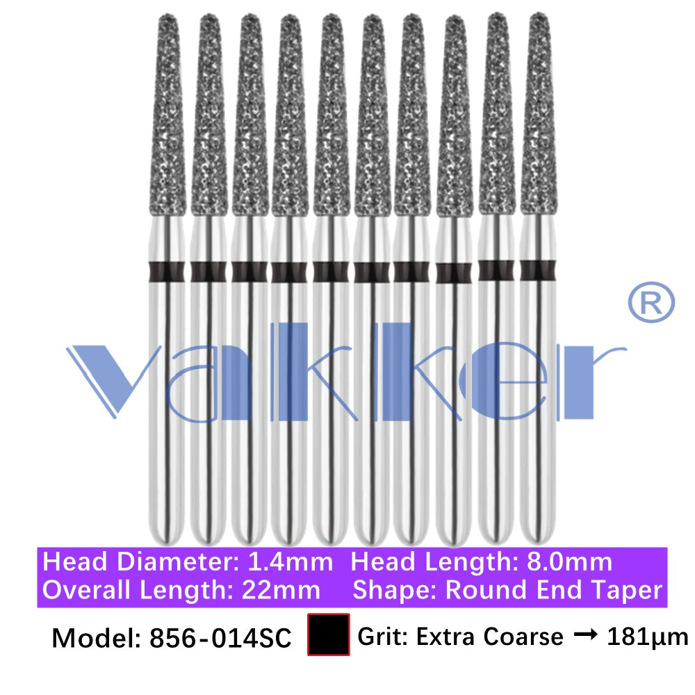 Vakker® Diamond Burs Round/Long Round End Taper Diamond Burs 10/pk