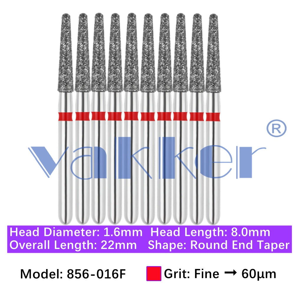 Vakker® Diamond Burs Round/Long Round End Taper Diamond Burs 10/pk