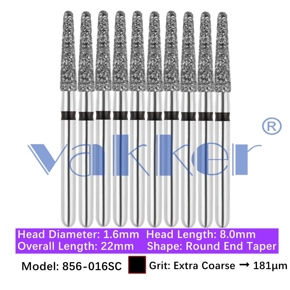 Vakker® Diamond Burs Round/Long Round End Taper Diamond Burs 10/pk