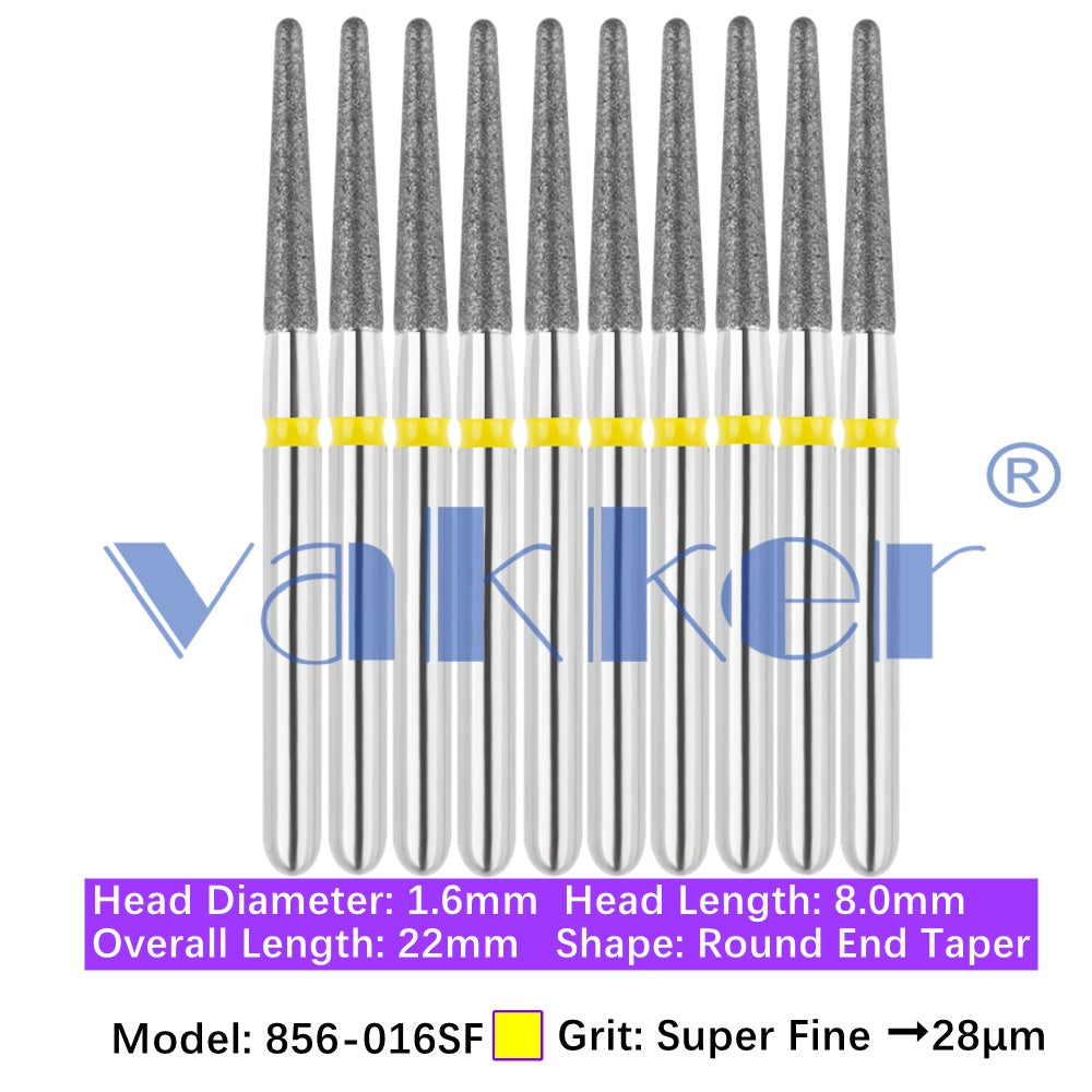 Vakker® Diamond Burs Round/Long Round End Taper Diamond Burs 10/pk