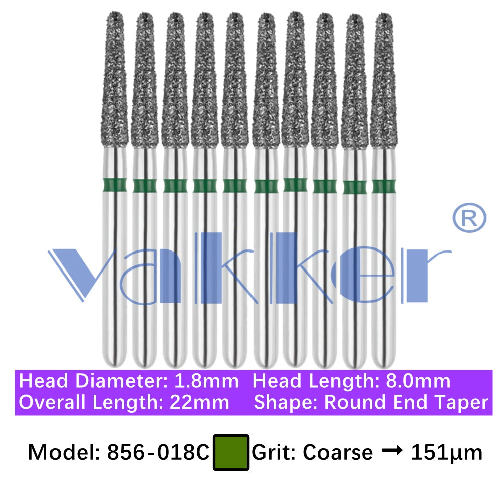 Vakker® Diamond Burs Round/Long Round End Taper Diamond Burs 10/pk