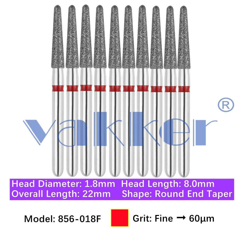 Vakker® Diamond Burs Round/Long Round End Taper Diamond Burs 10/pk