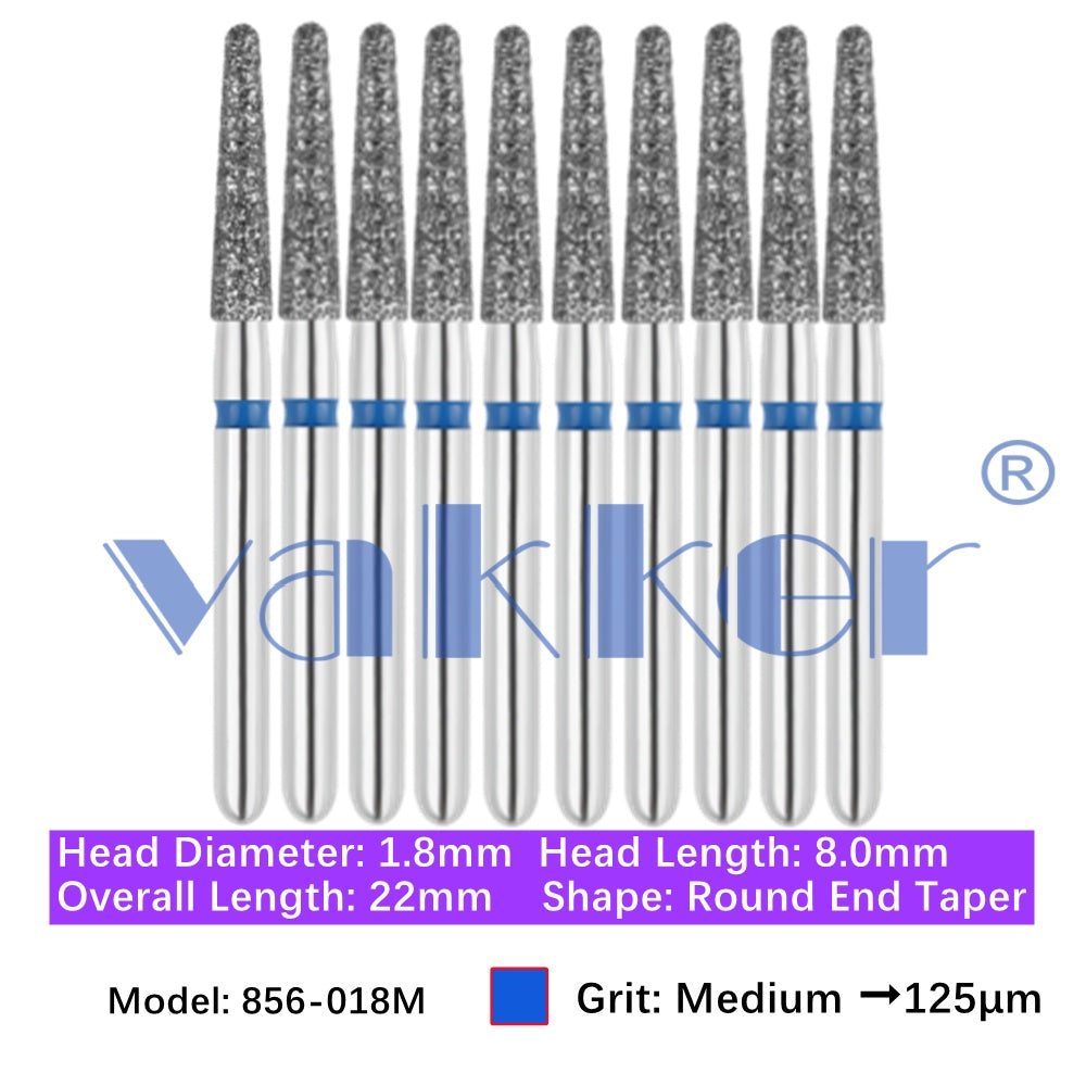 Vakker® Diamond Burs Round/Long Round End Taper Diamond Burs 10/pk