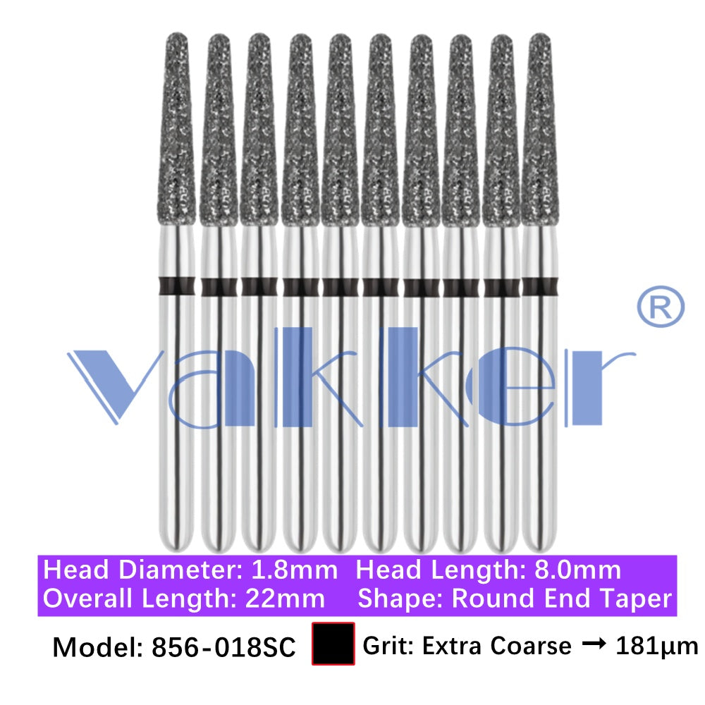 Vakker® Diamond Burs Round/Long Round End Taper Diamond Burs 10/pk