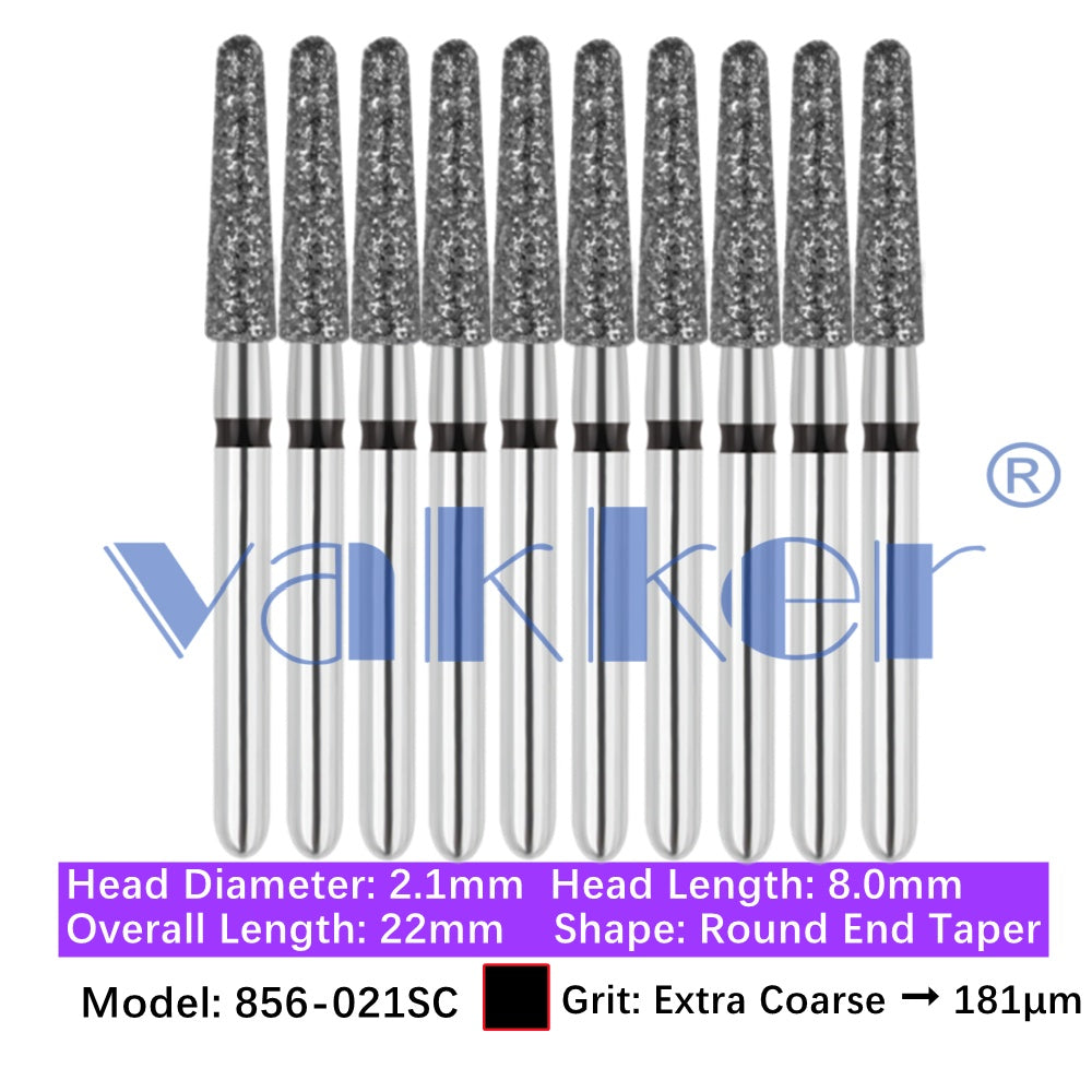 Vakker® Diamond Burs Round/Long Round End Taper Diamond Burs 10/pk