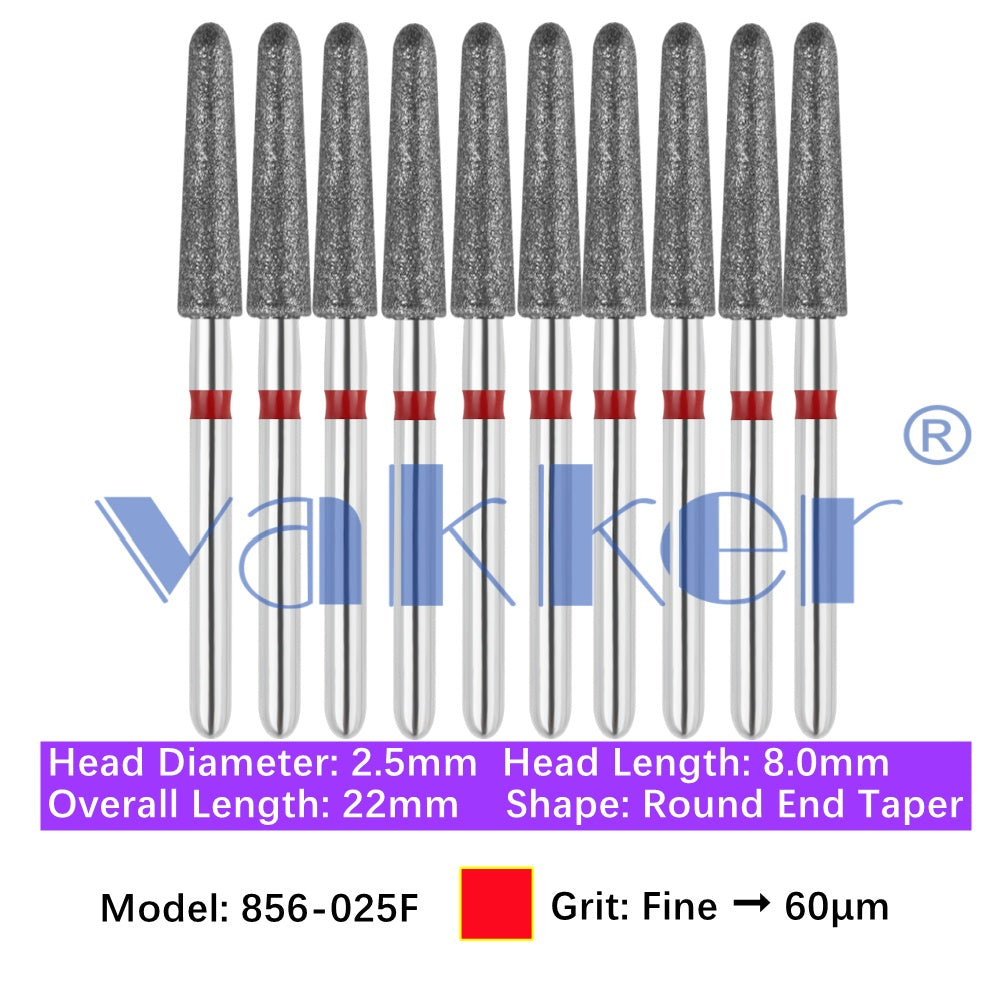 Vakker® Diamond Burs Round/Long Round End Taper Diamond Burs 10/pk