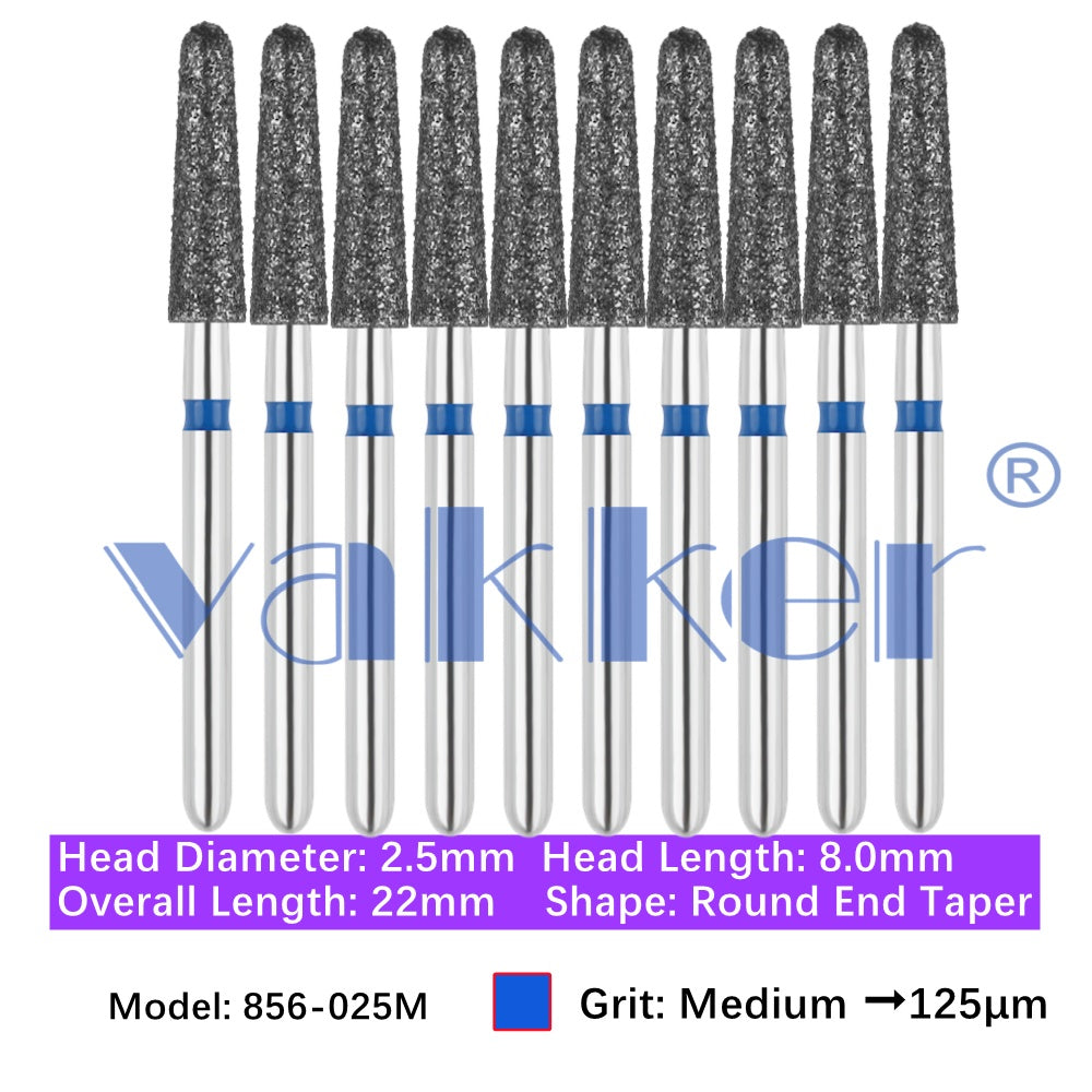 Vakker® Diamond Burs Round/Long Round End Taper Diamond Burs 10/pk