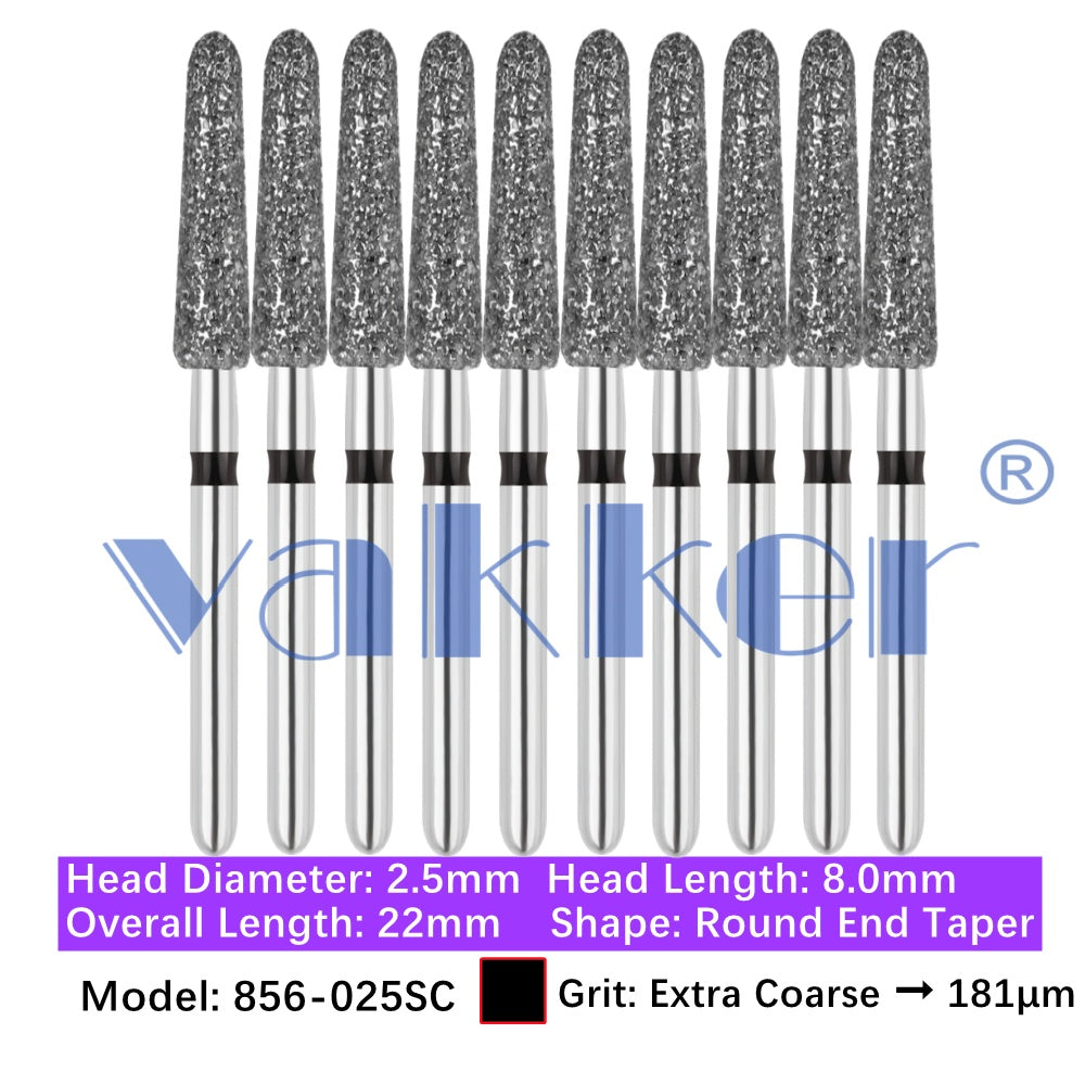 Vakker® Diamond Burs Round/Long Round End Taper Diamond Burs 10/pk