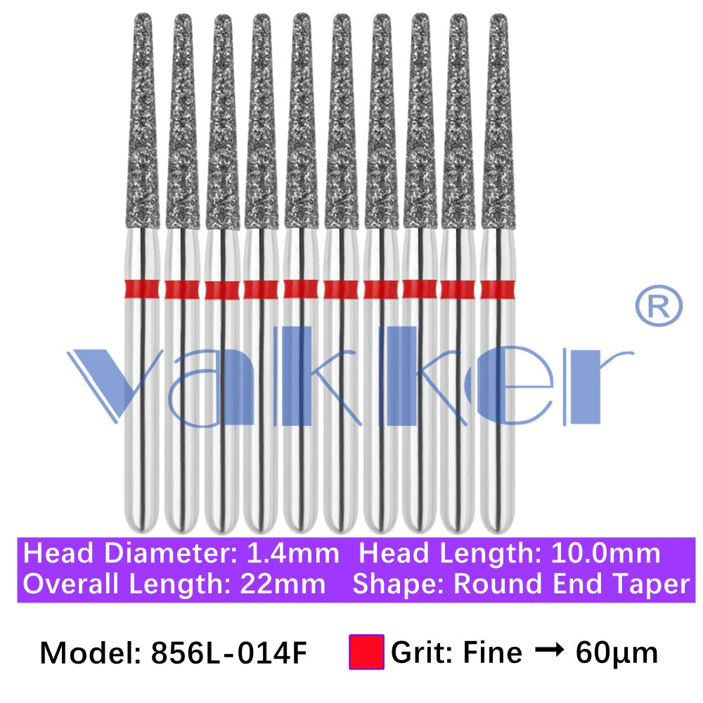 Vakker® Diamond Burs Round/Long Round End Taper Diamond Burs 10/pk