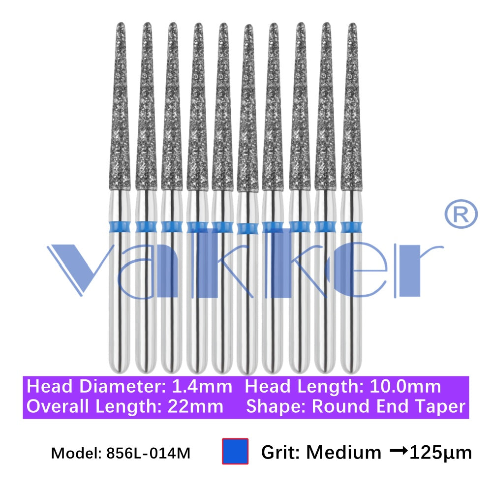 Vakker® Diamond Burs Round/Long Round End Taper Diamond Burs 10/pk