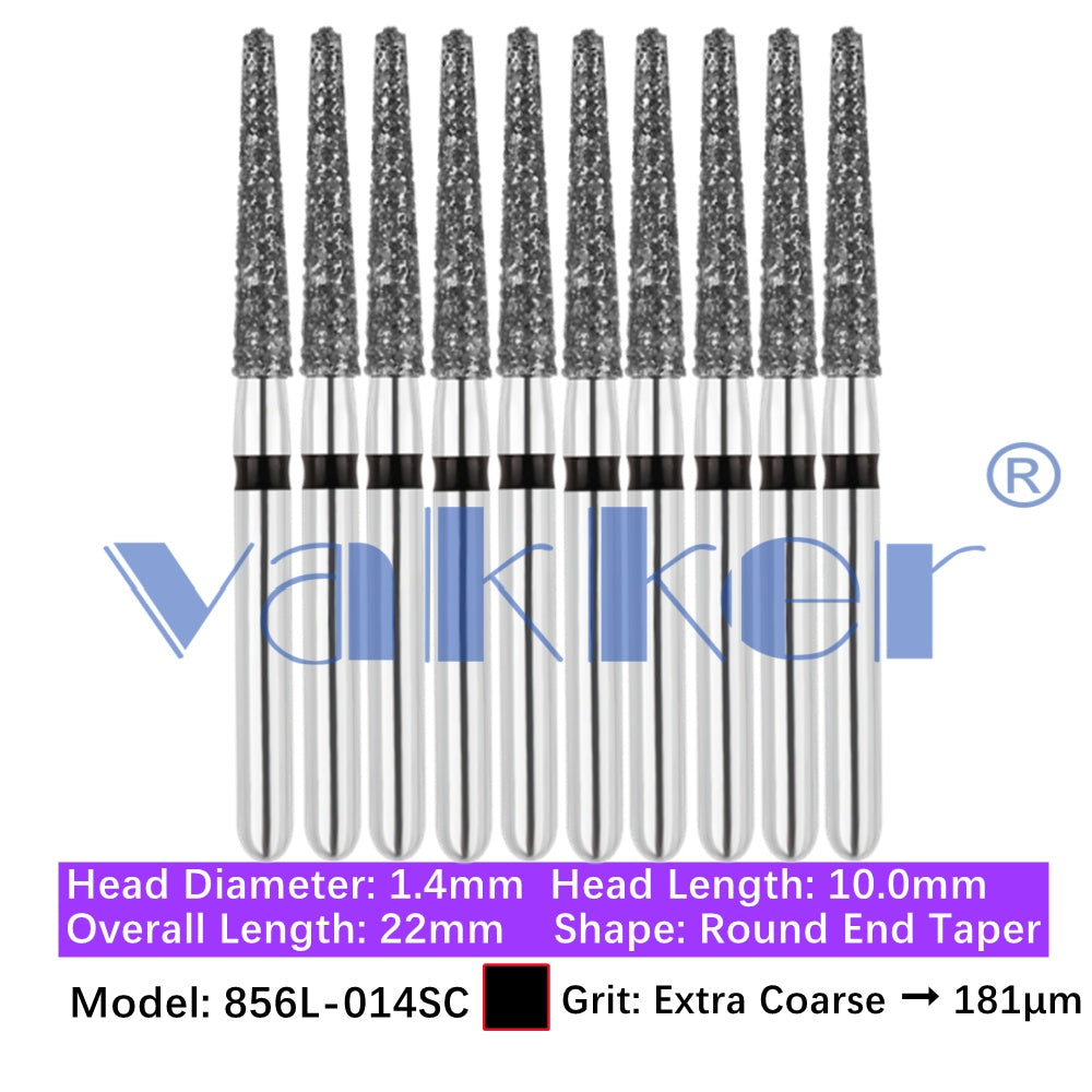 Vakker® Diamond Burs Round/Long Round End Taper Diamond Burs 10/pk