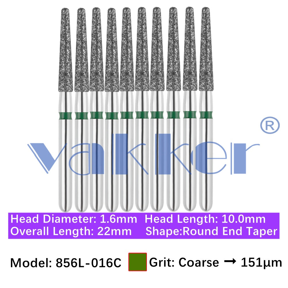 Vakker® Diamond Burs Round/Long Round End Taper Diamond Burs 10/pk