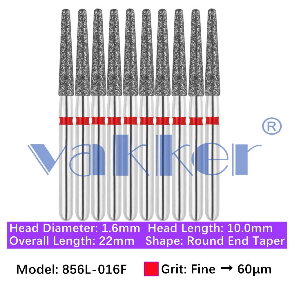 Vakker® Diamond Burs Round/Long Round End Taper Diamond Burs 10/pk