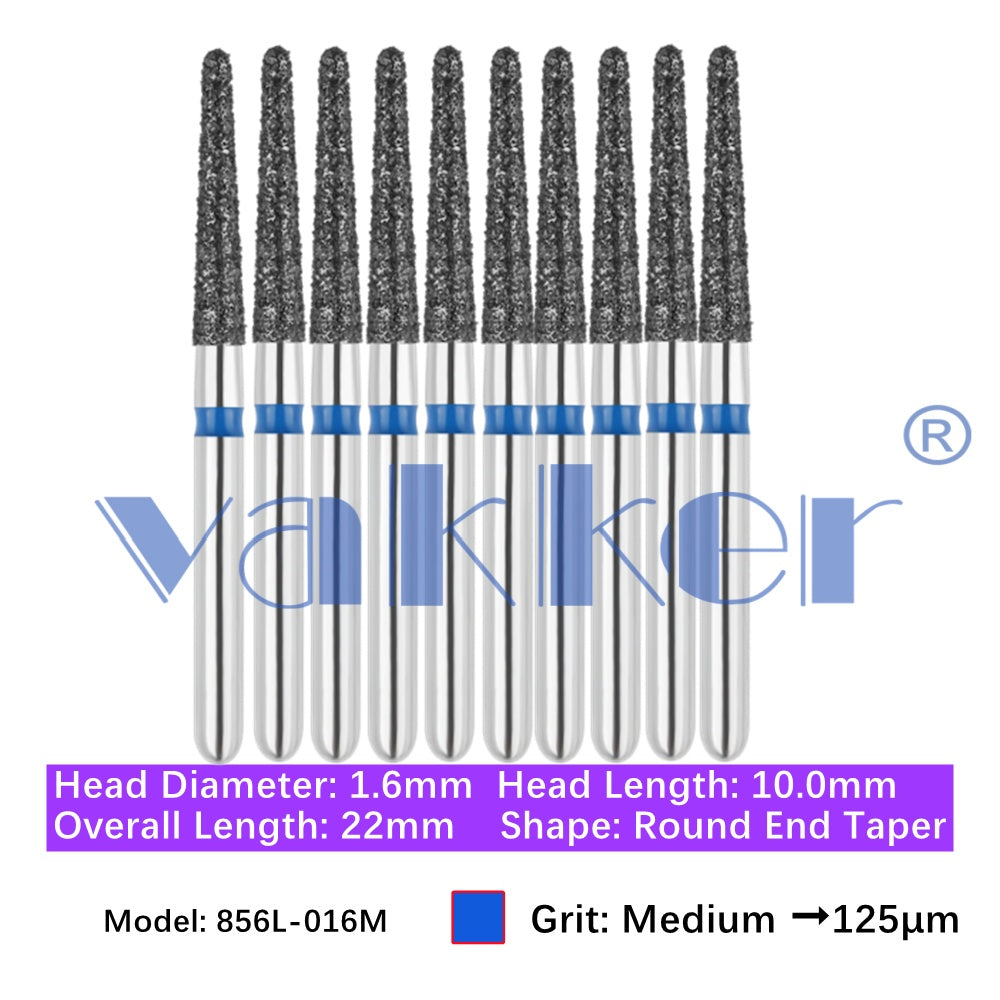 Vakker® Diamond Burs Round/Long Round End Taper Diamond Burs 10/pk