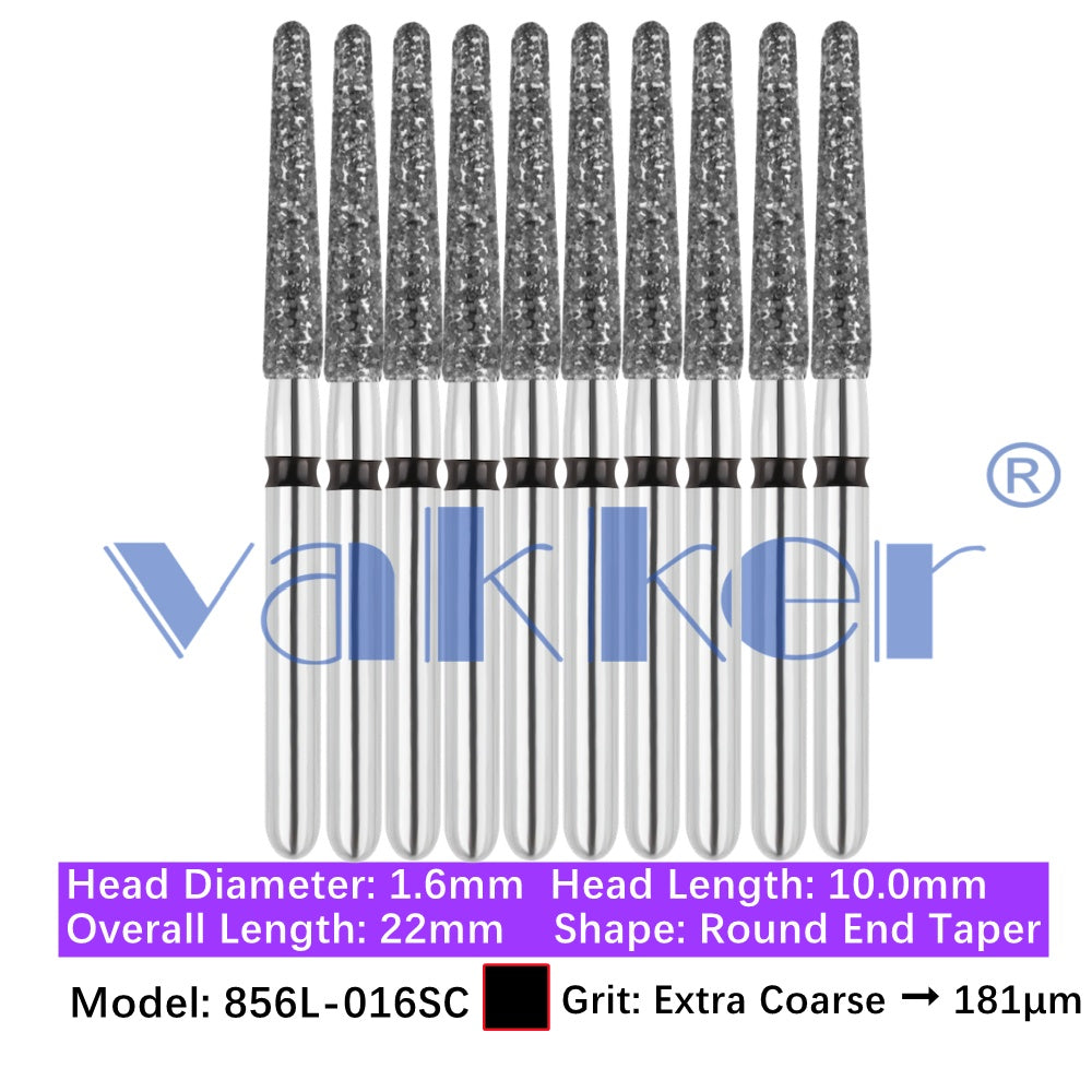 Vakker® Diamond Burs Round/Long Round End Taper Diamond Burs 10/pk