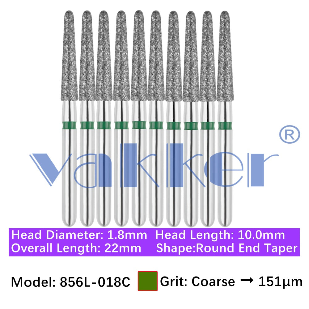 Vakker® Diamond Burs Round/Long Round End Taper Diamond Burs 10/pk