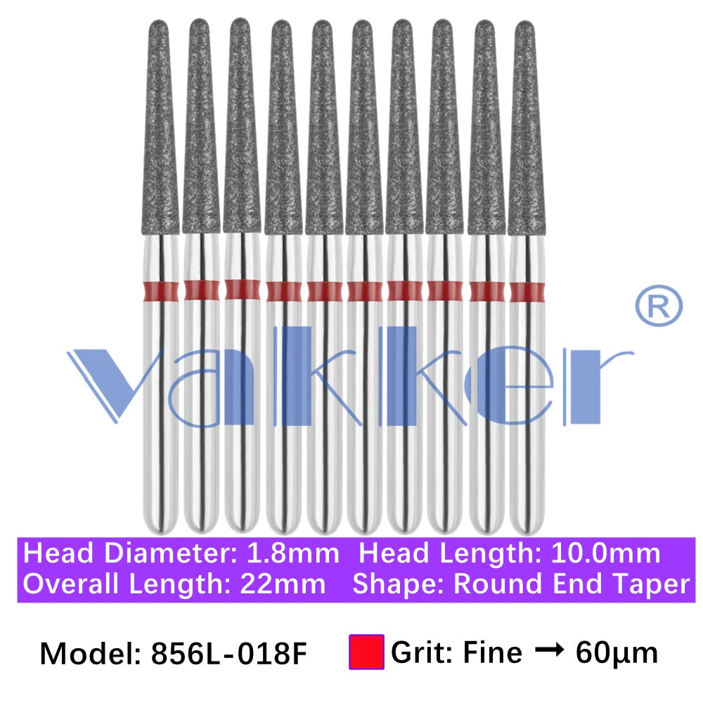 Vakker® Diamond Burs Round/Long Round End Taper Diamond Burs 10/pk