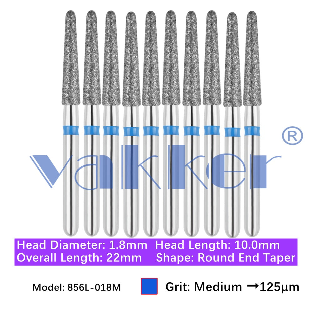 Vakker® Diamond Burs Round/Long Round End Taper Diamond Burs 10/pk