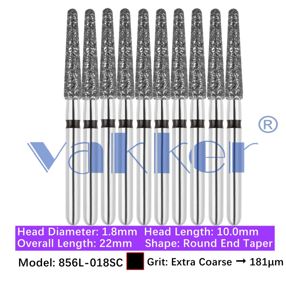 Vakker® Diamond Burs Round/Long Round End Taper Diamond Burs 10/pk