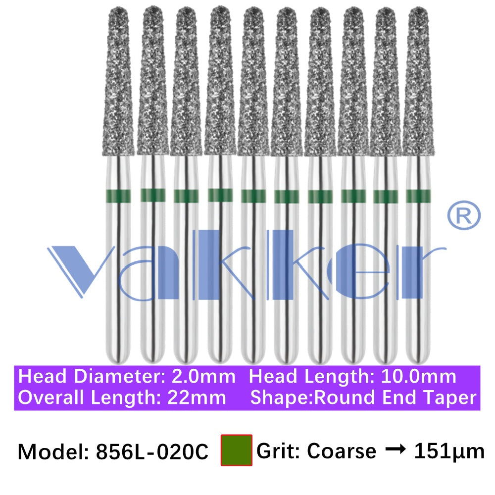 Vakker® Diamond Burs Round/Long Round End Taper Diamond Burs 10/pk