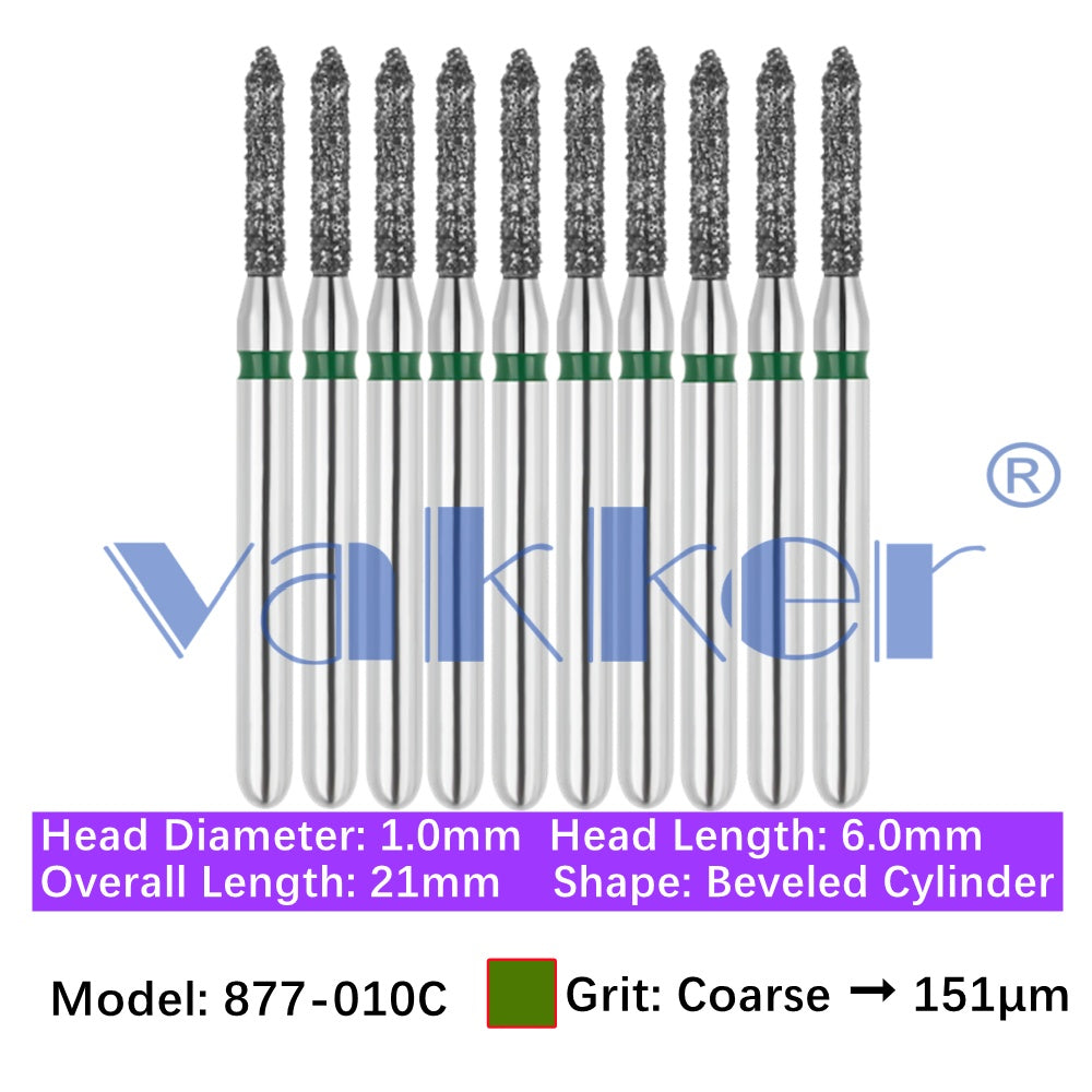 Vakker® Diamond Burs Bevel Cylinder/Pointed Cylinder/Torpedo Cylinder Diamond Burs 10/pk