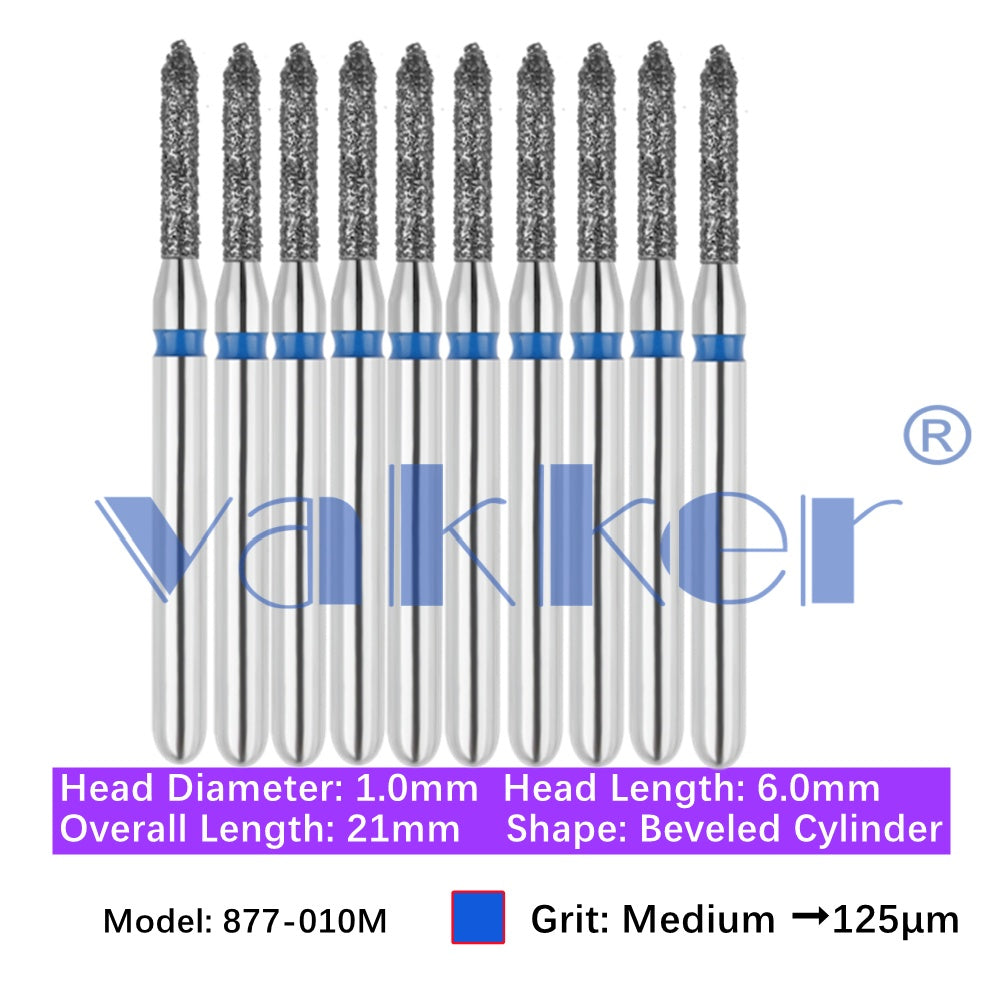 Vakker® Diamond Burs Bevel Cylinder/Pointed Cylinder/Torpedo Cylinder Diamond Burs 10/pk