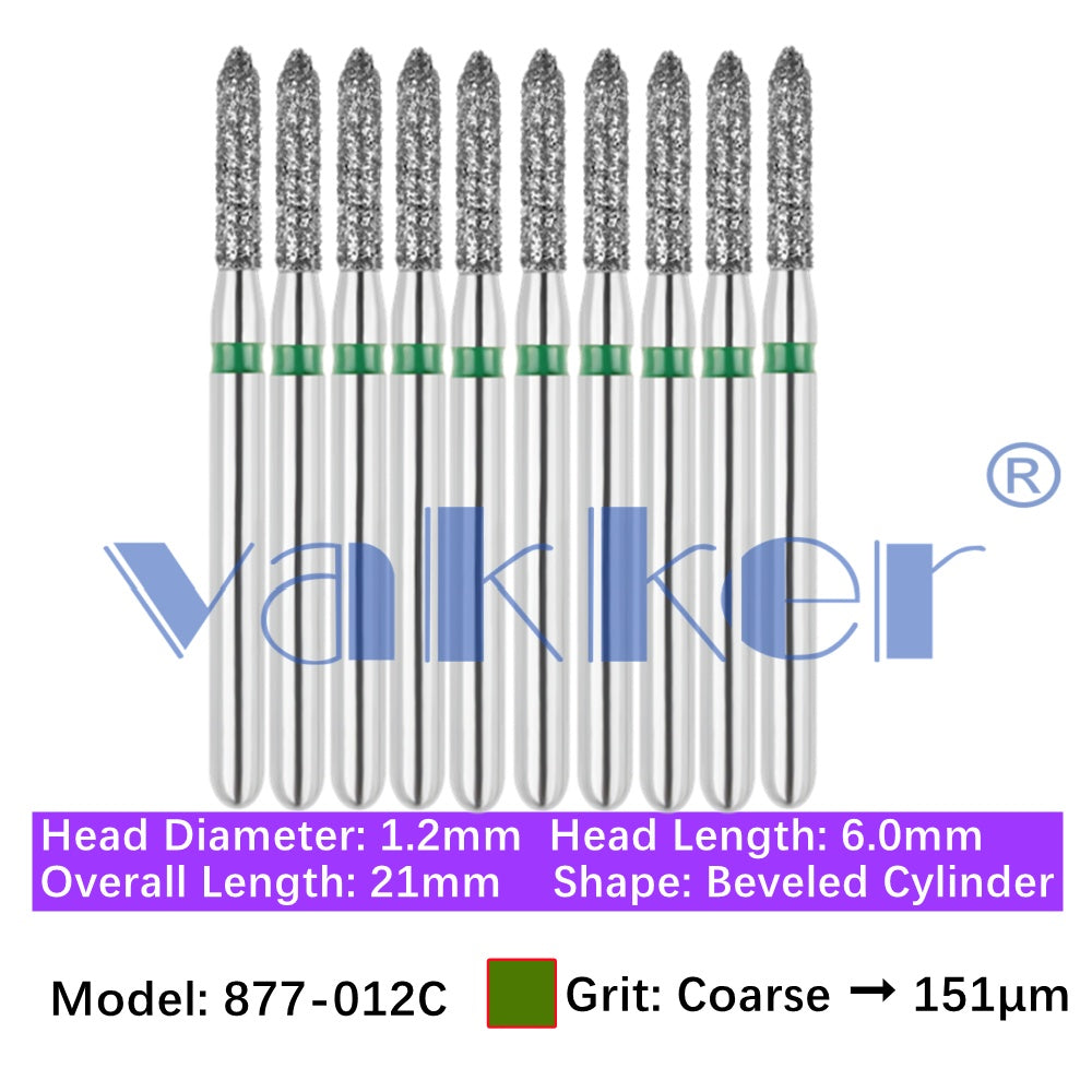 Vakker® Diamond Burs Bevel Cylinder/Pointed Cylinder/Torpedo Cylinder Diamond Burs 10/pk