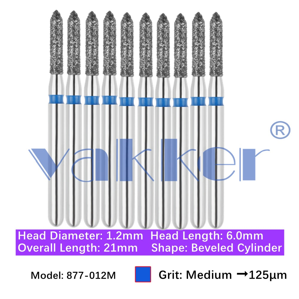 Vakker® Diamond Burs Bevel Cylinder/Pointed Cylinder/Torpedo Cylinder Diamond Burs 10/pk