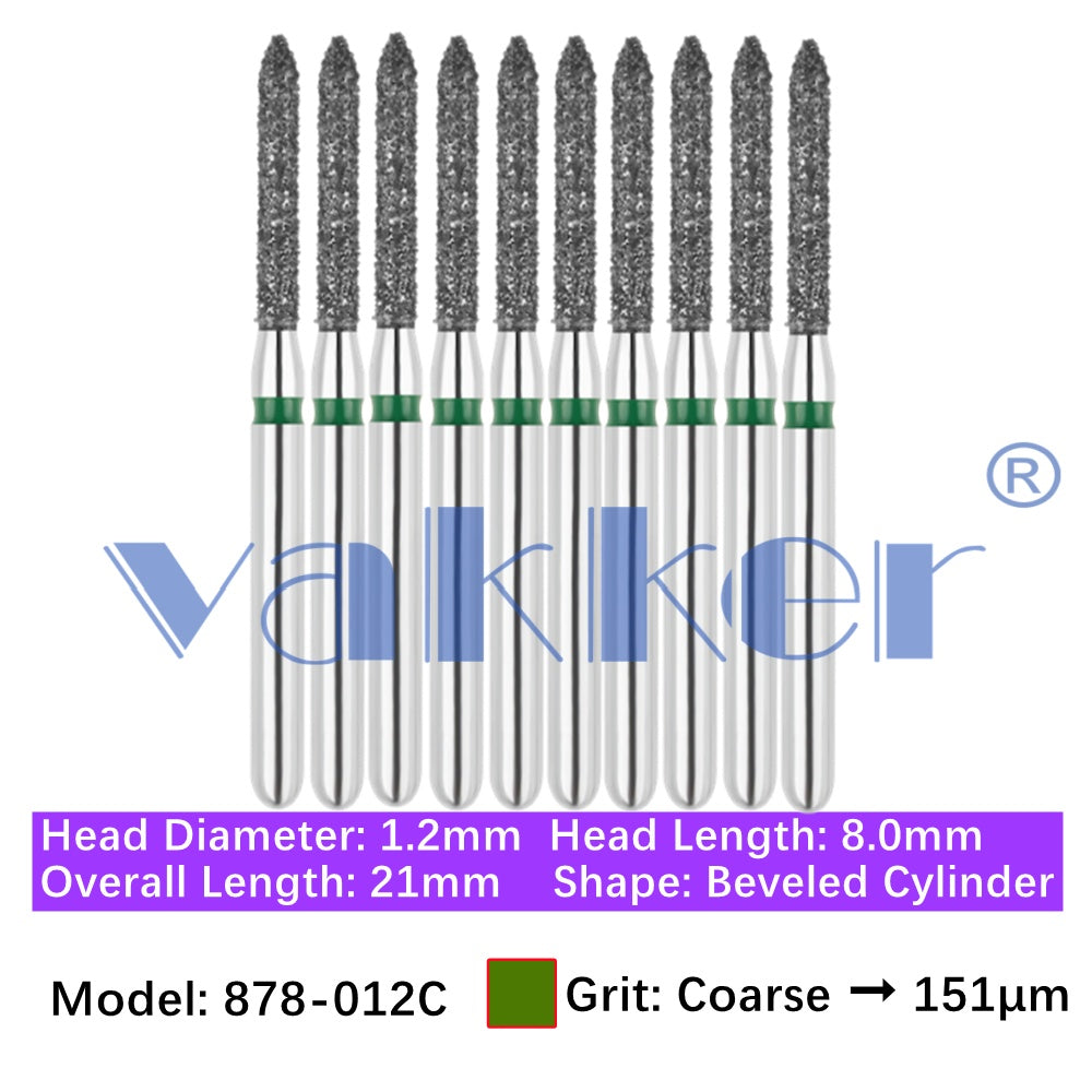 Vakker® Diamond Burs Bevel Cylinder/Pointed Cylinder/Torpedo Cylinder Diamond Burs 10/pk