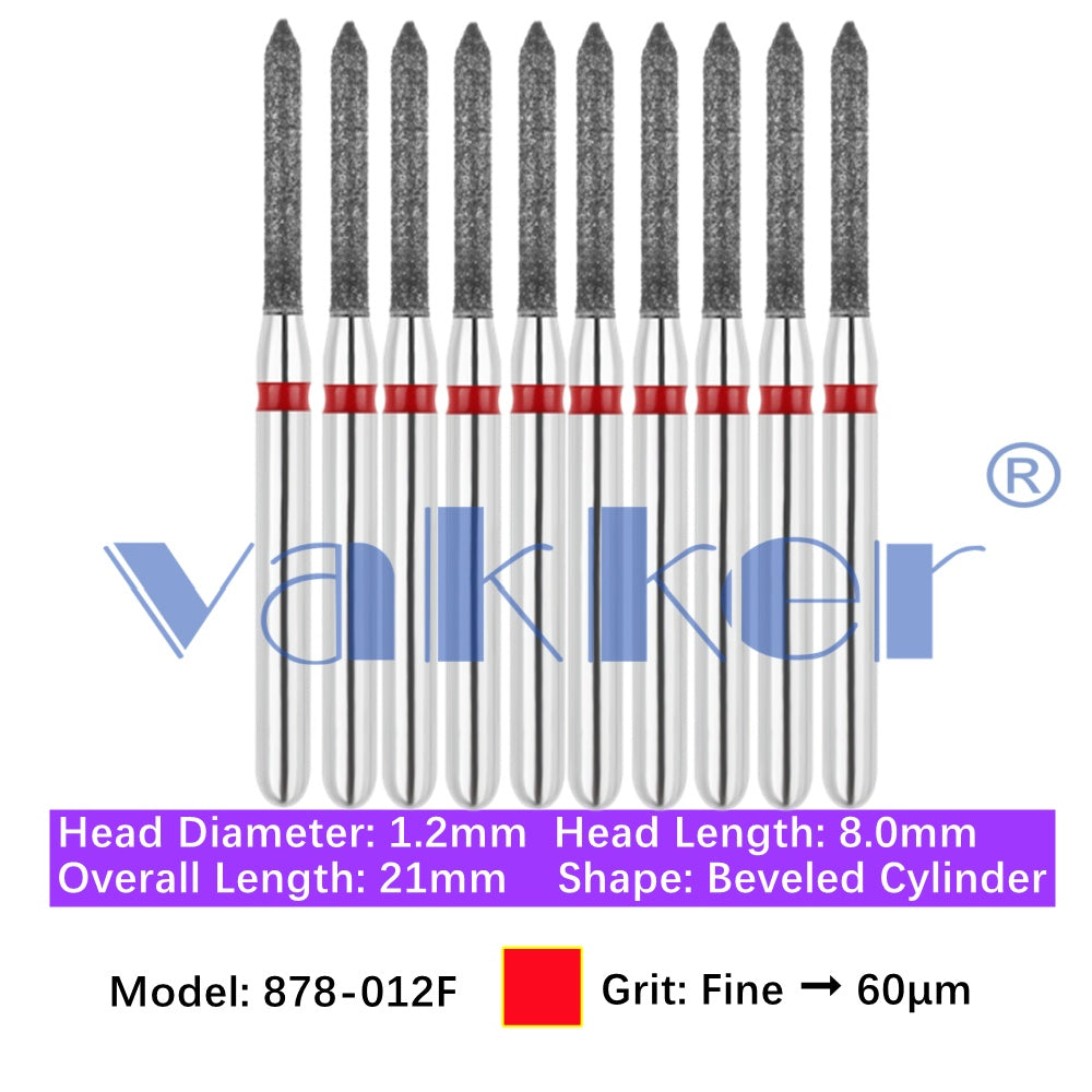 Vakker® Diamond Burs Bevel Cylinder/Pointed Cylinder/Torpedo Cylinder Diamond Burs 10/pk