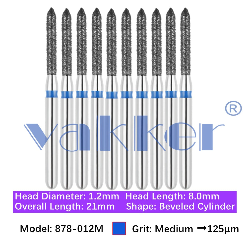 Vakker® Diamond Burs Bevel Cylinder/Pointed Cylinder/Torpedo Cylinder Diamond Burs 10/pk