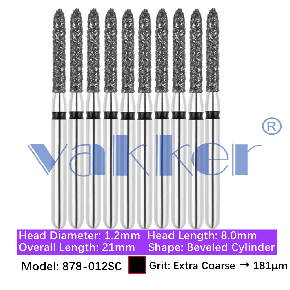 Vakker® Diamond Burs Bevel Cylinder/Pointed Cylinder/Torpedo Cylinder Diamond Burs 10/pk