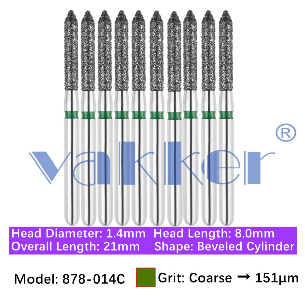 Vakker® Diamond Burs Bevel Cylinder/Pointed Cylinder/Torpedo Cylinder Diamond Burs 10/pk