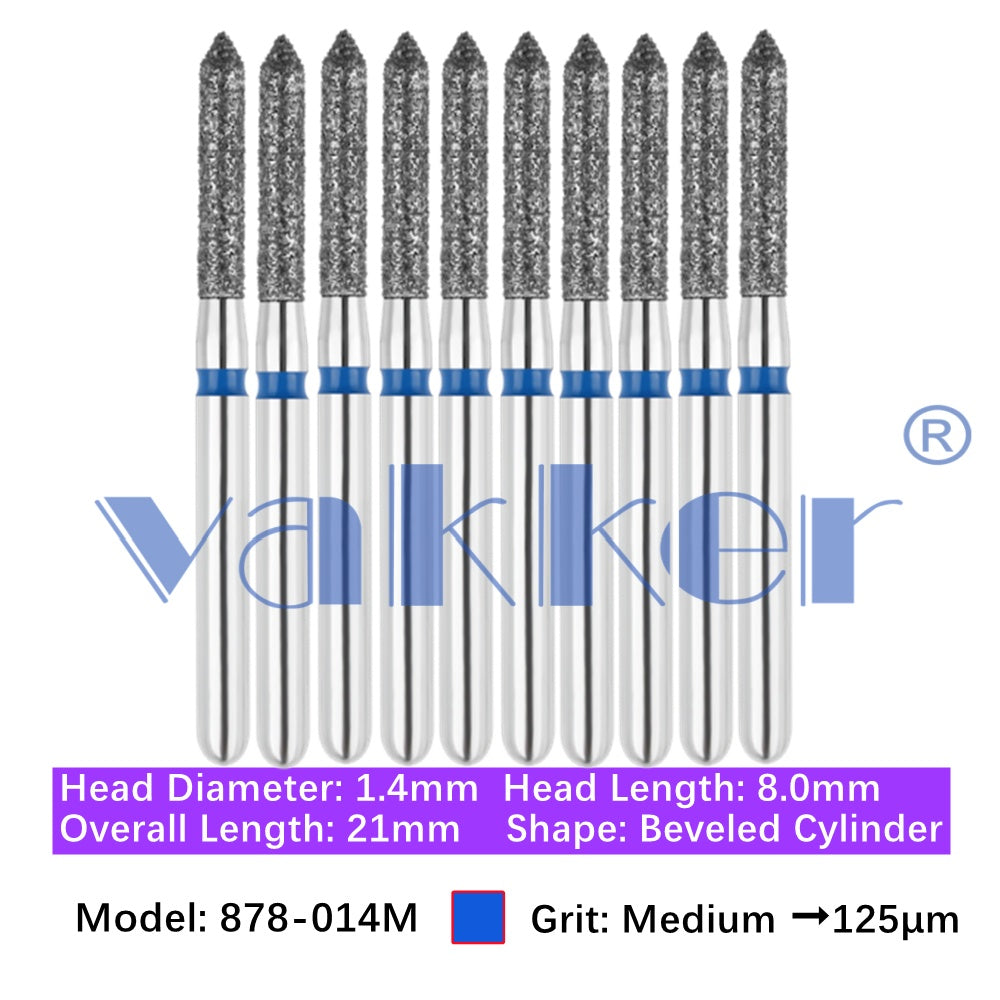 Vakker® Diamond Burs Bevel Cylinder/Pointed Cylinder/Torpedo Cylinder Diamond Burs 10/pk