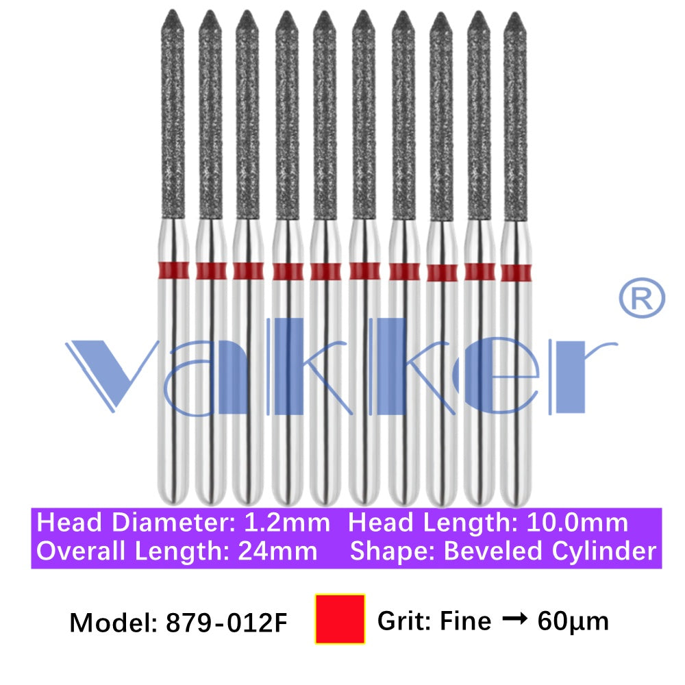 Vakker® Diamond Burs Bevel Cylinder/Pointed Cylinder/Torpedo Cylinder Diamond Burs 10/pk