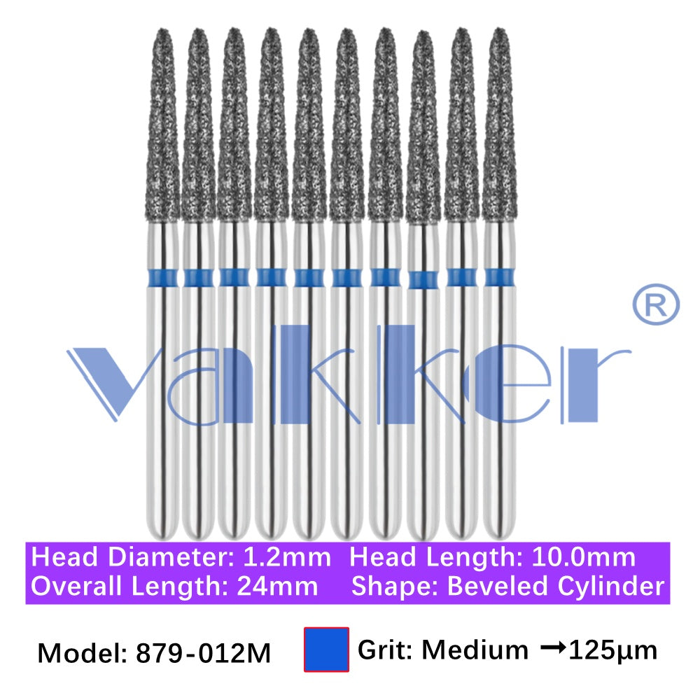 Vakker® Diamond Burs Bevel Cylinder/Pointed Cylinder/Torpedo Cylinder Diamond Burs 10/pk