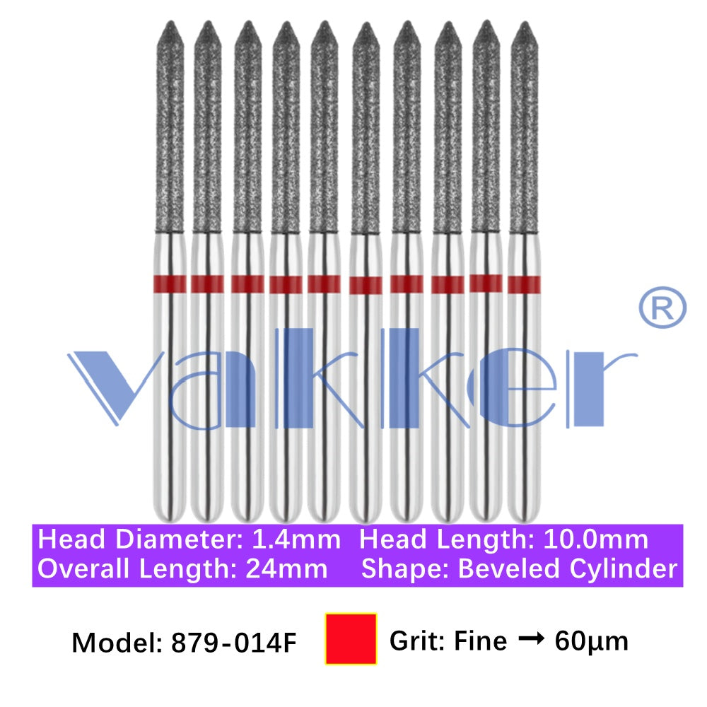 Vakker® Diamond Burs Bevel Cylinder/Pointed Cylinder/Torpedo Cylinder Diamond Burs 10/pk