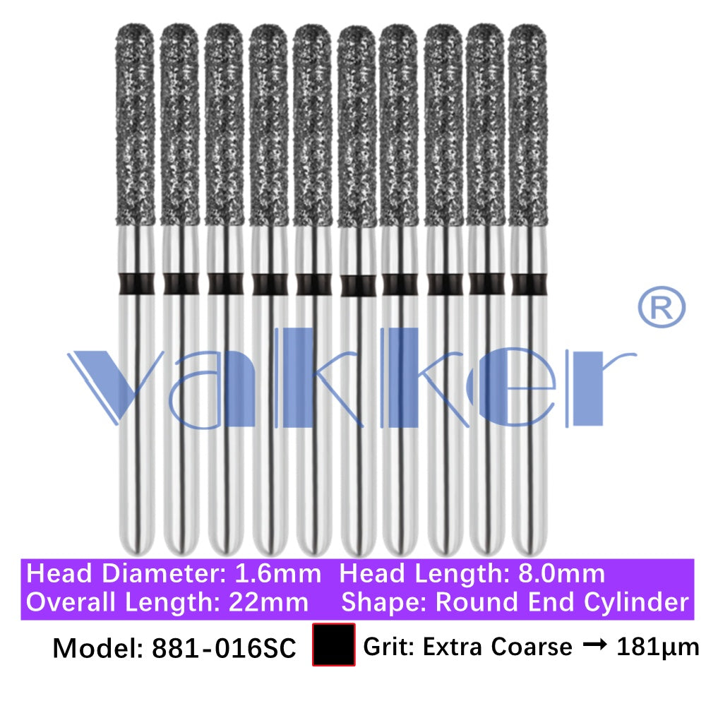 Vakker® Diamond Burs Round End Cylinder Diamond Burs 10/pk