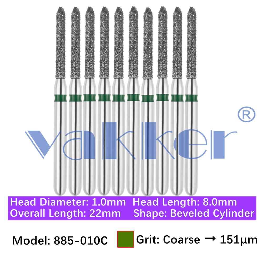 Vakker® Diamond Burs Bevel Cylinder/Pointed Cylinder/Torpedo Cylinder Diamond Burs 10/pk