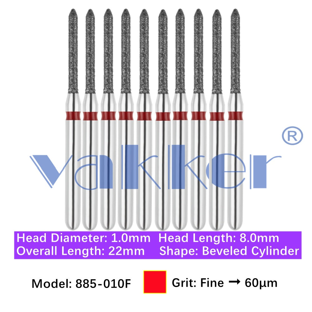 Vakker® Diamond Burs Bevel Cylinder/Pointed Cylinder/Torpedo Cylinder Diamond Burs 10/pk